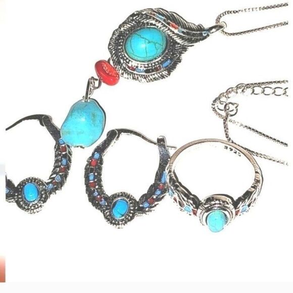 Vintage ladies Feather boho style jewelry set - Picture 2 of 10